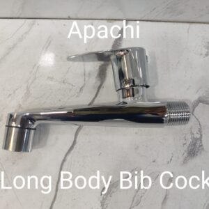 Brass Long Body Bib Cock - Chrome Finish, Extended Spout