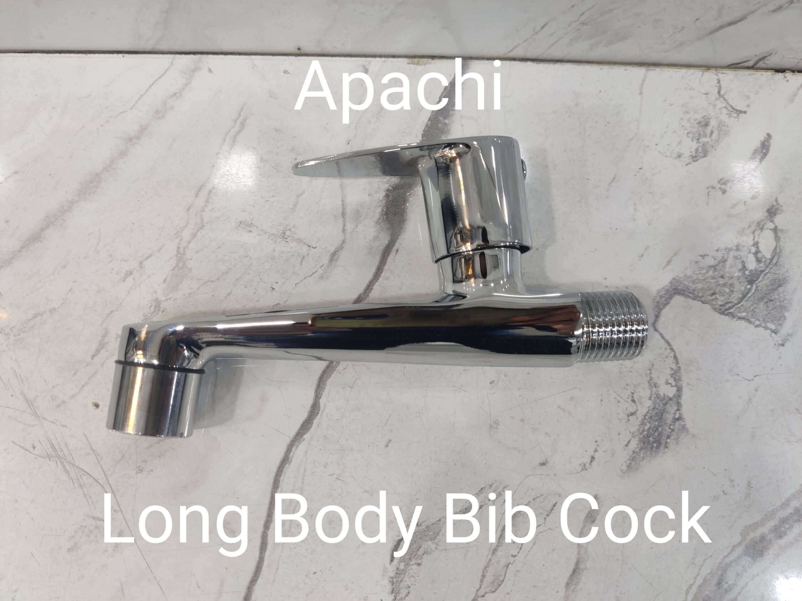 Brass Long Body Bib Cock - Chrome Finish, Extended Spout